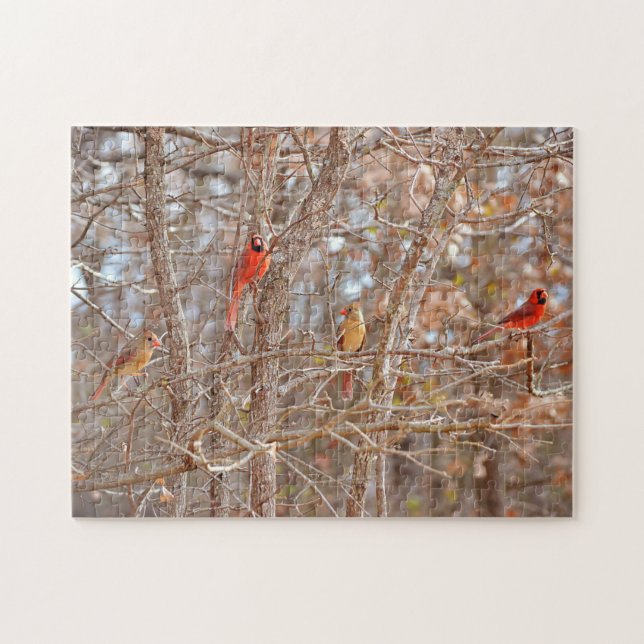 Kardinal Bird Par Fallsäsong Träd Nature Pussel (Horisontell)