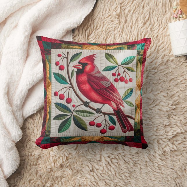 Kardinal Bird Quilt, Dekorativ kudde Vibrant Red C (Filt)