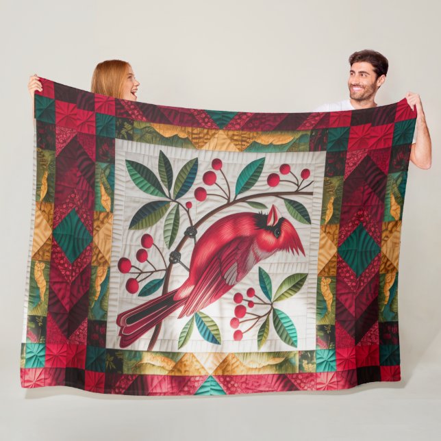 Kardinal Bird Quilt, Fleece Blanket - Vibrant Red (På plats)