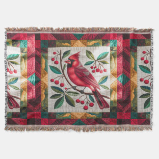 Kardinal Bird Quilt, Fleece Blanket - Vibrant Red Filt