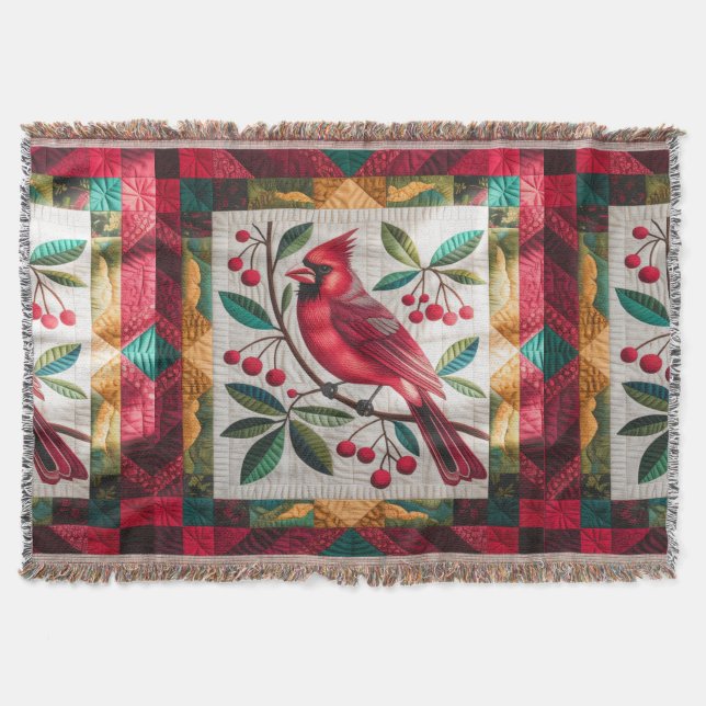 Kardinal Bird Quilt, Fleece Blanket - Vibrant Red Filt (Framsidan)