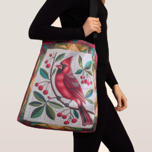 Kardinal Bird Quilt, Tote bags - Vibrant Red Cardi Axelväska