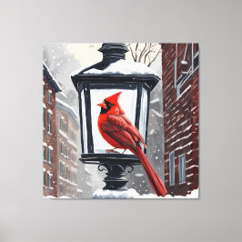 Kardinal Bird Sat på en Snö-täckt gata Canvastryck