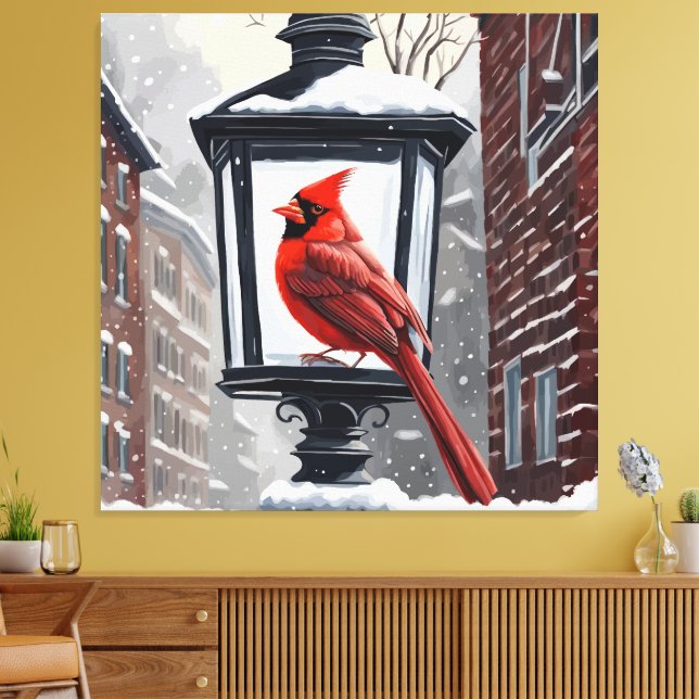 Kardinal Bird Sat på en Snö-täckt gata Canvastryck (Insitu (Vardagsrum))
