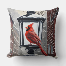 Kardinal Bird Sat på en Snö-täckt gata Kudde