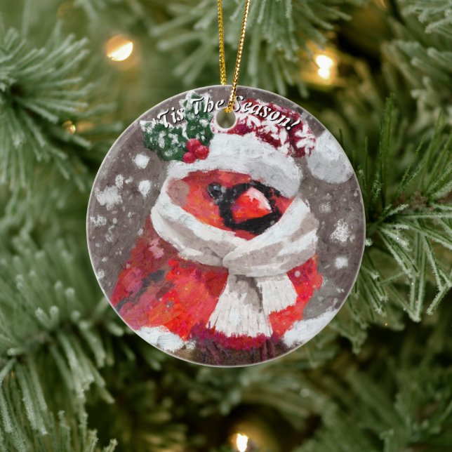 Kardinal Bird Scarf Hat Snö jul Säsong Julgransprydnad Keramik (Träd)