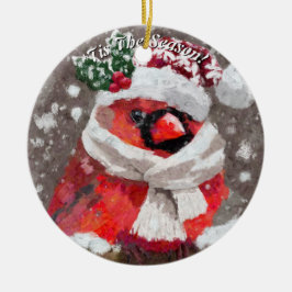 Kardinal Bird Scarf Hat Snö jul Säsong Julgransprydnad Keramik