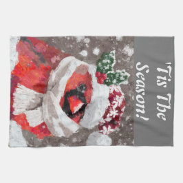 Kardinal Bird Scarf & Hat vid Snö-jul Kökshandduk