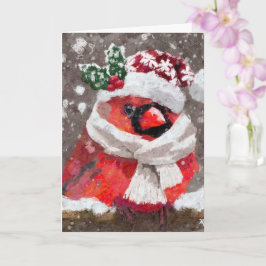 Kardinal Bird Scarf & Hat vid Snö-jul Kort