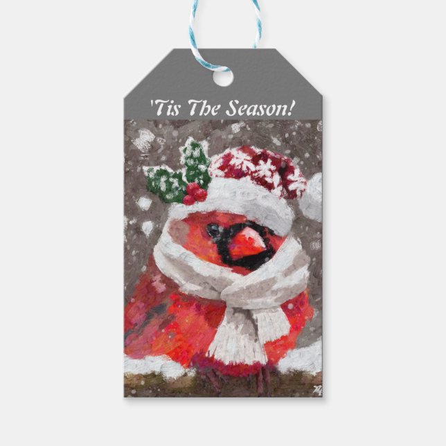 Kardinal Bird Scarf & Hat vid Snö-jul Presentetikett (Framsidan)