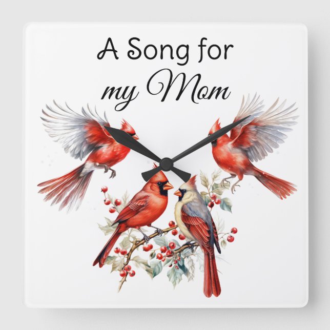 Kardinal Bird Wall Clock Fyrkantig Klocka (Framsida)