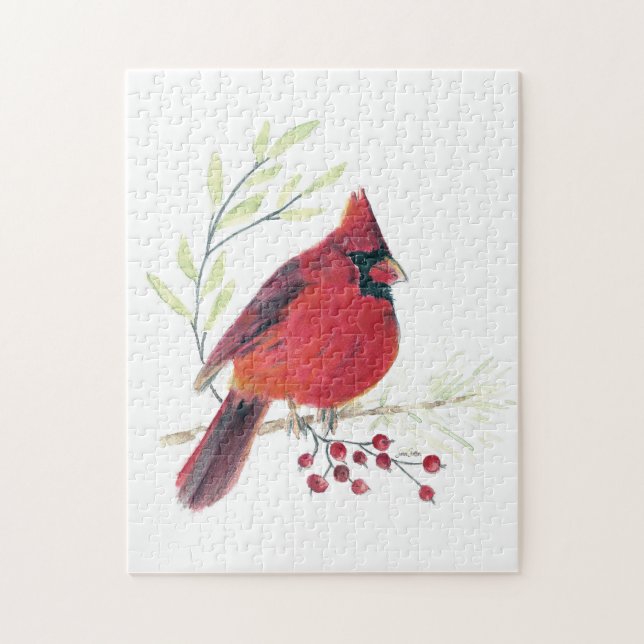 Kardinal Bird Watercolor Art Pussel (Vertikal)