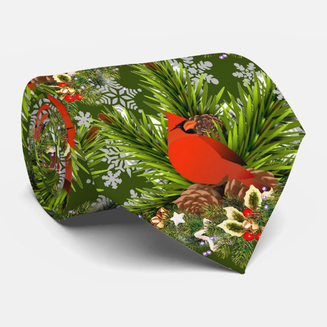 Kardinal Bird Winter Greenery Neck Tie Slips (Rullad)