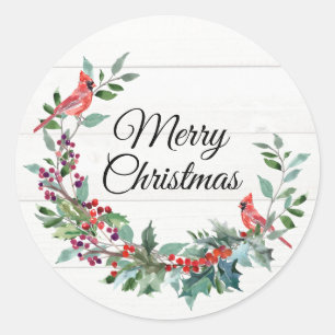Kardinal God jul Vattenfärgning Utandning Runt Klistermärke