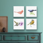 Kardinal, grackel, Hummingbird, Oriole Canvastryck<br><div class="desc">Fågelskisser för fåglar; kardinal,  gackel,  hummingbird och oriole.</div>