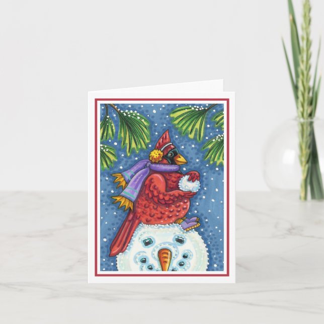 KARDINAL GUARDING SNÖGUBBE, CHRISTMAS REDBIRD Blan Kort (Framsida)