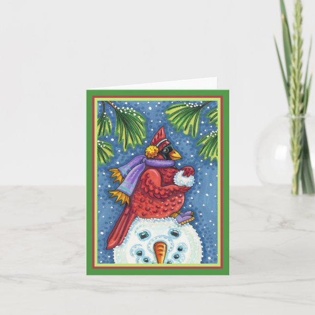 KARDINAL GUARDING SNÖGUBBE, CHRISTMAS REDBIRD Blan Kort (Framsida)