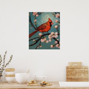 Kardinal i en blommandel träd poster
