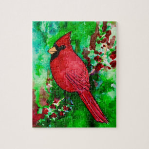 Kardinal i Forest Watercolor Painting Puzzle Pussel