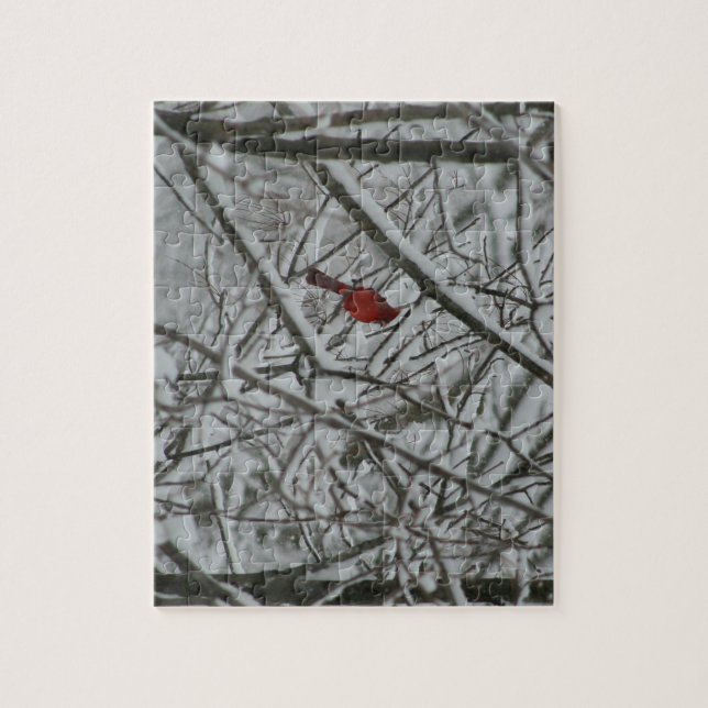 Kardinal i Snowy Träd Pussel (Vertikal)