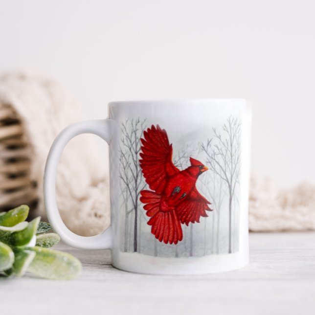 Kardinal i Snowy Winter Art Coffee Mugg (Skapare uppladdad)