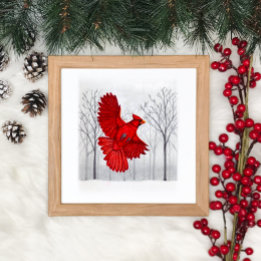 Kardinal i Snowy Winter Art Poster