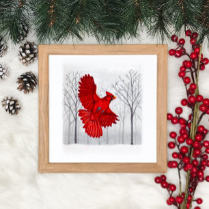 Kardinal i Snowy Winter Art Poster