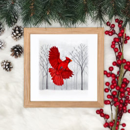 Kardinal i Snowy Winter Art Poster