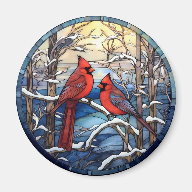 Kardinal jul Bird Stached Glass Stil Magnet (Framsidan)