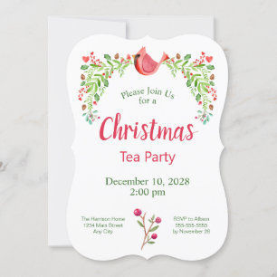 Kardinal jul Tea Party Inbjudningar