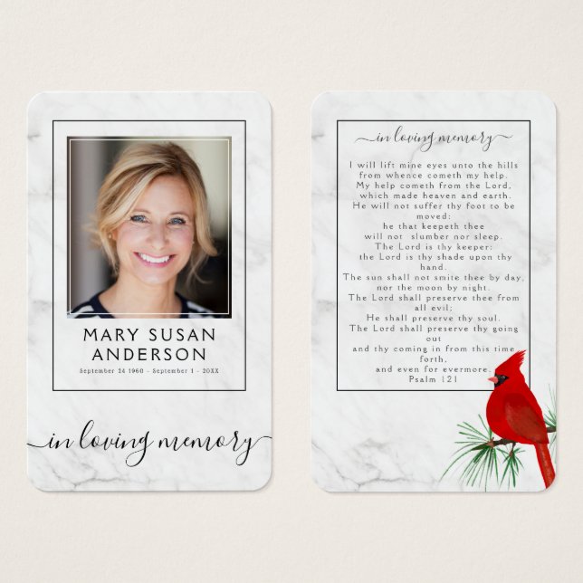 Kardinal Marble Funeral Memorial Photo Prayer Card Visitkort (Framsida & baksida)