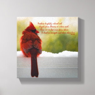 Kardinal med besökare från himmeldikt 8" x8 ", canvastryck