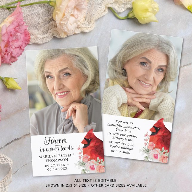 Kardinal Memorial 2 Foton Rosa Blommigt Prayer Car Visitkort (Skapare uppladdad)