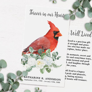 Kardinal Memorial Blommigt Funeral Prayer Card Visitkort