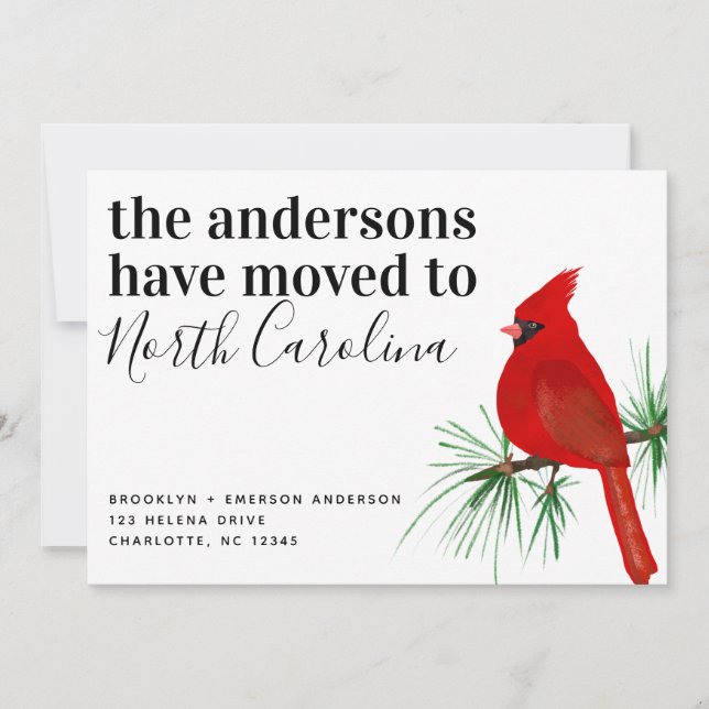 Kardinal North Carolina Flytta Announcement Meddelande (Framsida)
