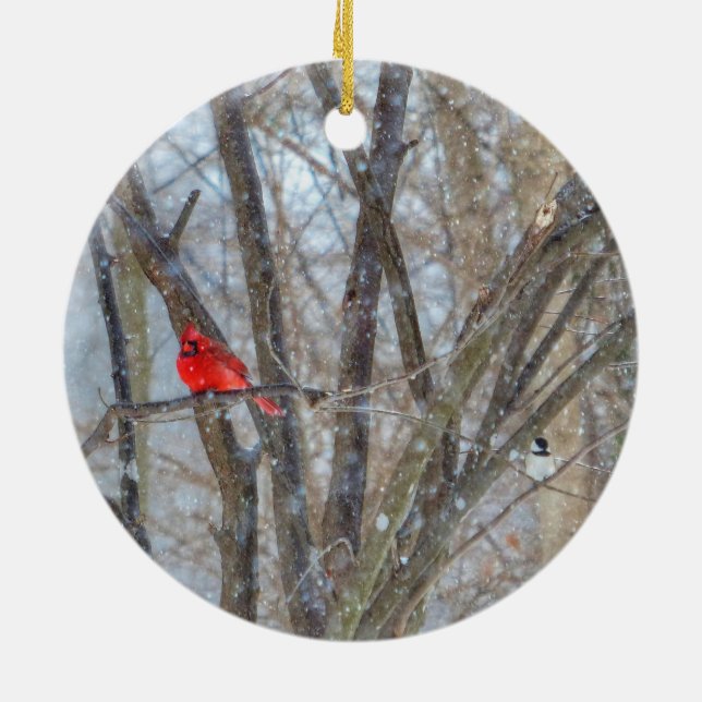 Kardinal och Chickadee Julgransprydnad Keramik (Baksidan)