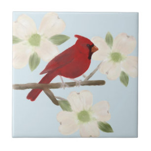 Kardinal och Dogwood Watercolor Ceramic Tile Kakelplatta