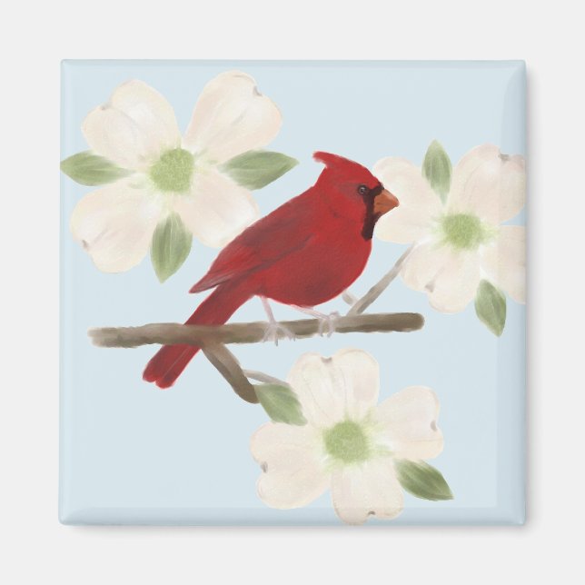 Kardinal och Dogwood Watercolor Magnet (Framsidan)