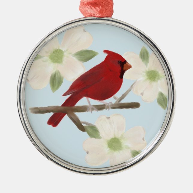 Kardinal och Dogwood Watercolor Ornament (Framsidan)