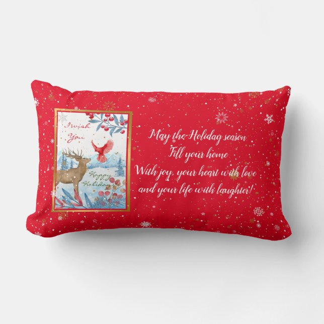 Kardinal och Hjort Anpassa bomull Lumbarkudde (Framsida)