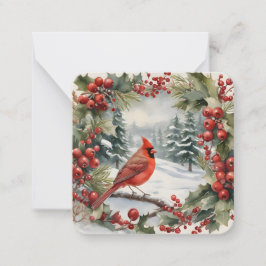 Kardinal och Holly Helgdag Mini-julkort Anteckningskort