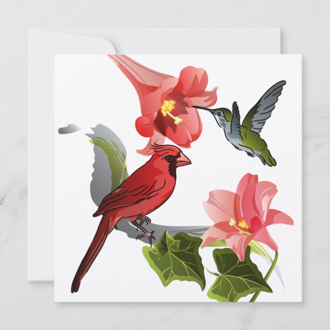 Kardinal och Hummingbird med Lilies och Ivy Inbjudningar (Framsida)