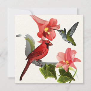 Kardinal och Hummingbird med Lilies och Ivy Inbjudningar