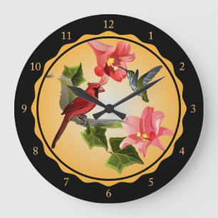 Kardinal och Hummingbird med Rosa Lilies och Ivy Stor Klocka