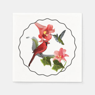 Kardinal och Hummingbird med Rosa Lily och Ivy Pappersservett