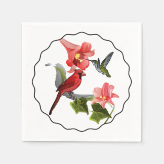 Kardinal och Hummingbird med Rosa Lily och Ivy Pappersservett