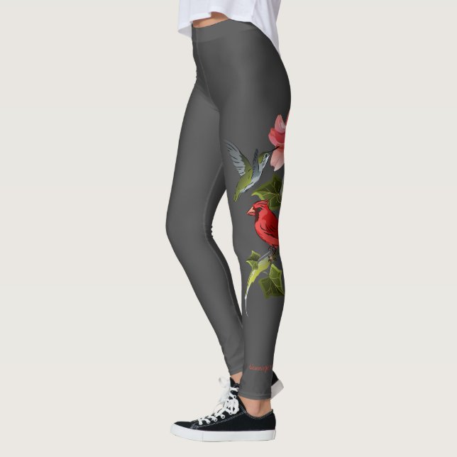 Kardinal och Hummingbird Rosa Lily Personlig Leggings (Vänster)