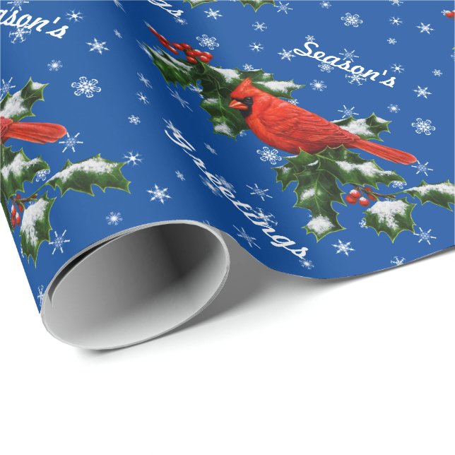 Kardinal och julsnöflingor presentpapper (Rullad Hörn)
