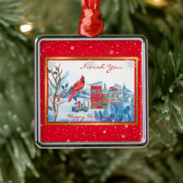 Kardinal och liggande julgransprydnad metall