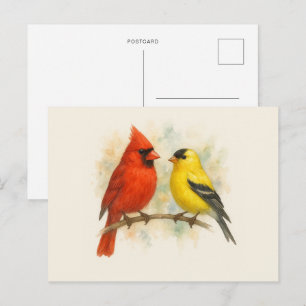 Kardinal och steglitska akvarell minimalism vykort